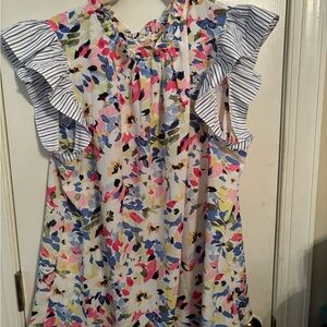 Jodifl top with floral and stripe ruffle details 2x